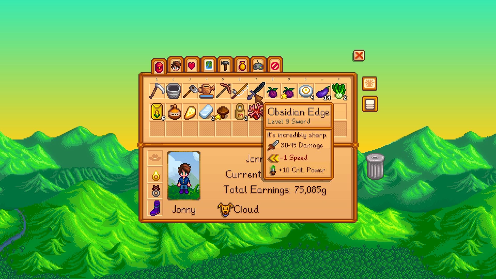 Stardew Valley - inventory screen