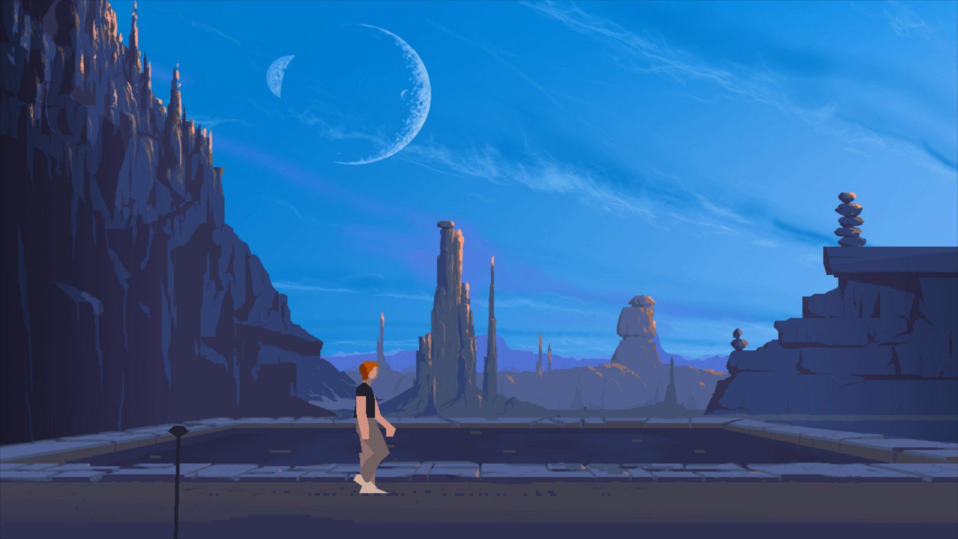 Another World screenshot - a man walking on an alien planet